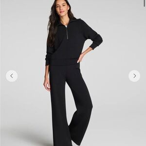 SPANX Black Wide-Leg Knit Pants — High-Rise Comfort